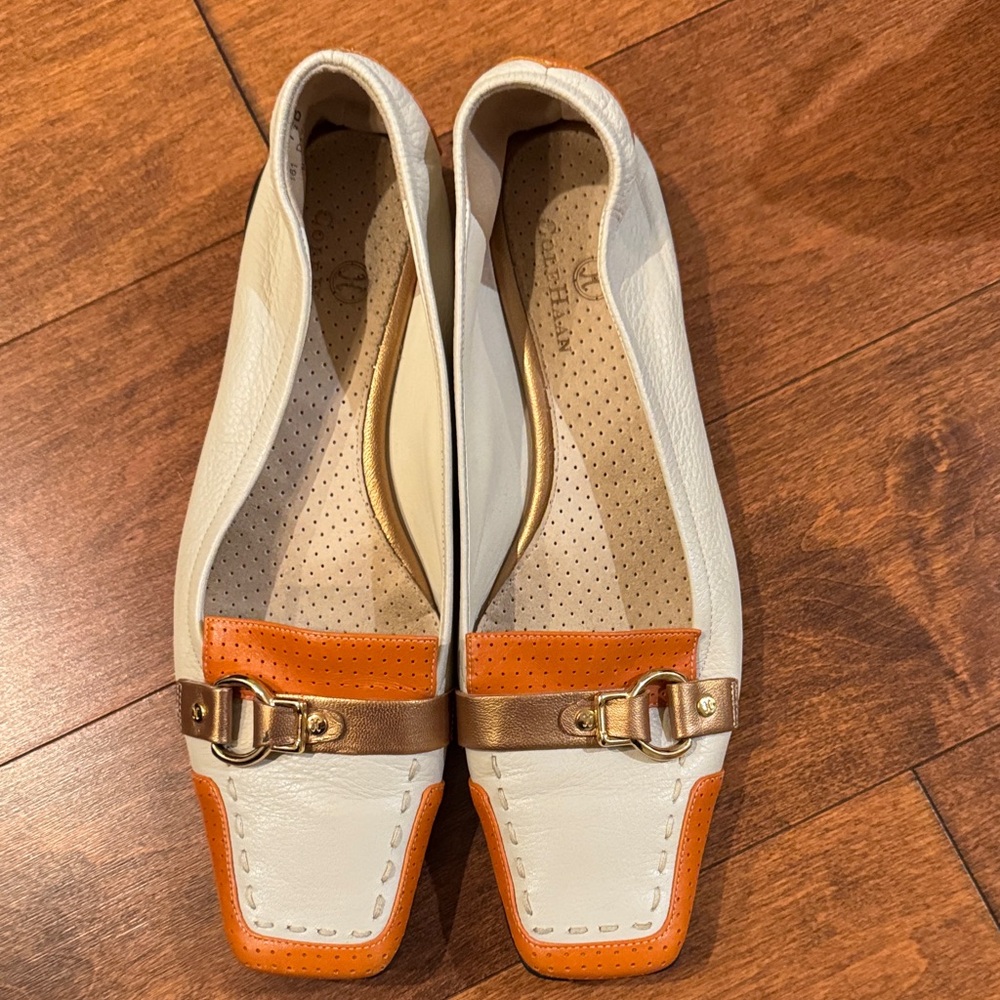 Cole Haan White and Orange Flats with Gold Accent